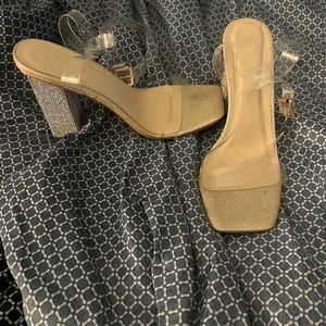 Crystal and clear strap heeled sandals